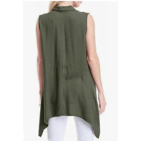 Fever Womens Sleeveless Button-Down Tunic Top Asymmetrical Hem Olive Green XL - Picture 8 of 8